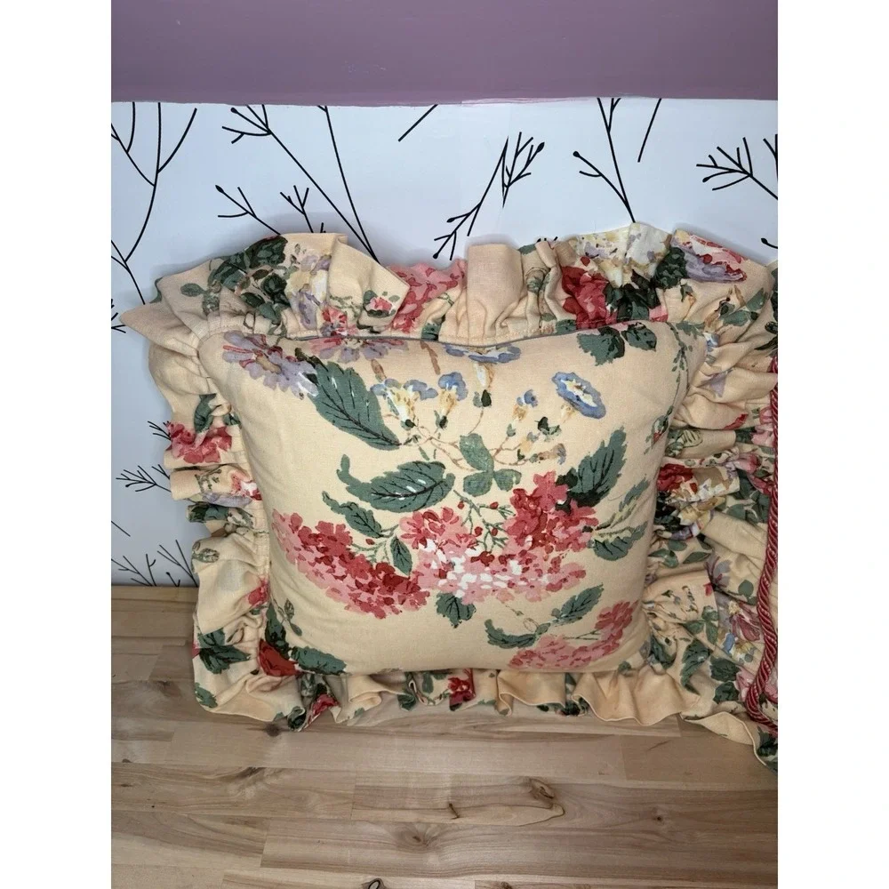 VTG Floral Shabby Chic Ruffled Corded Pillows 18x18 Set of 3 Granny/Cottage Core